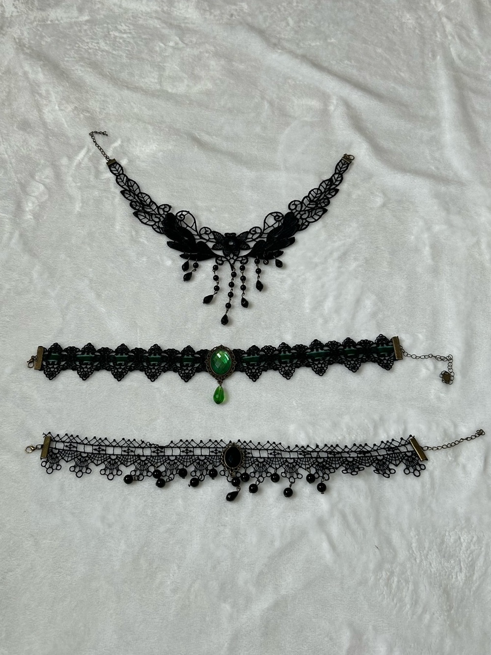 3 Piece Black Lace Choker Necklace Set